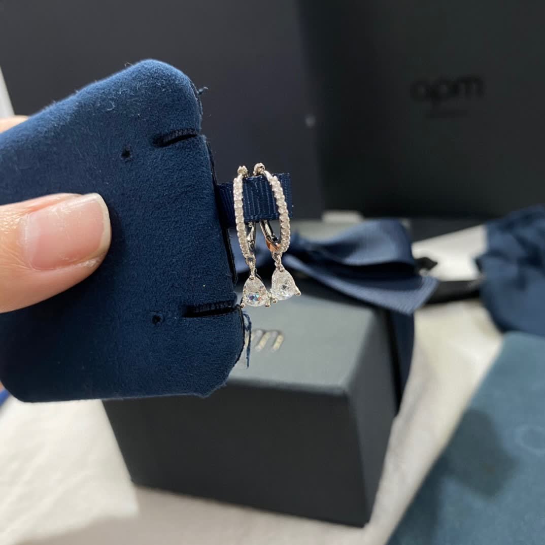 APM Monaco Silver Hoop Earrings with Diamond Drop